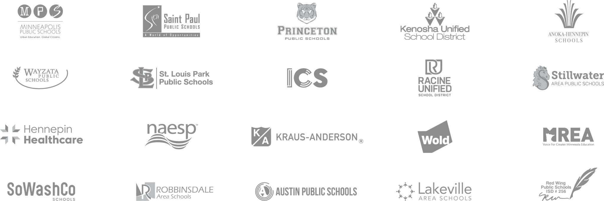 20 client logos including school districts and other organizations