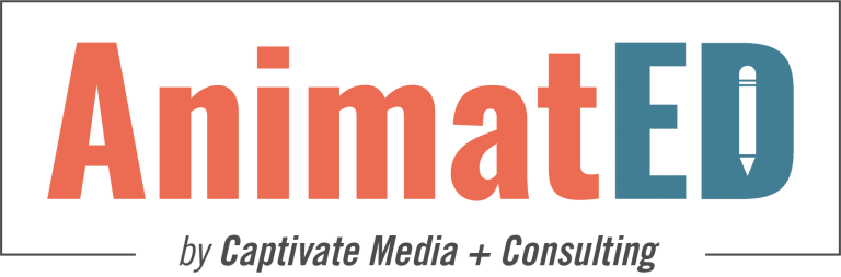 [logo] AnimateED by Captivate Media + Consulting. Customizable animated videos